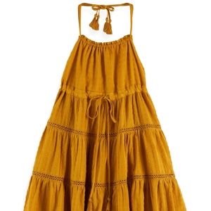 EUC Girls Scotch & Soda Tiered Halter Open Back Dress 4T Yellow